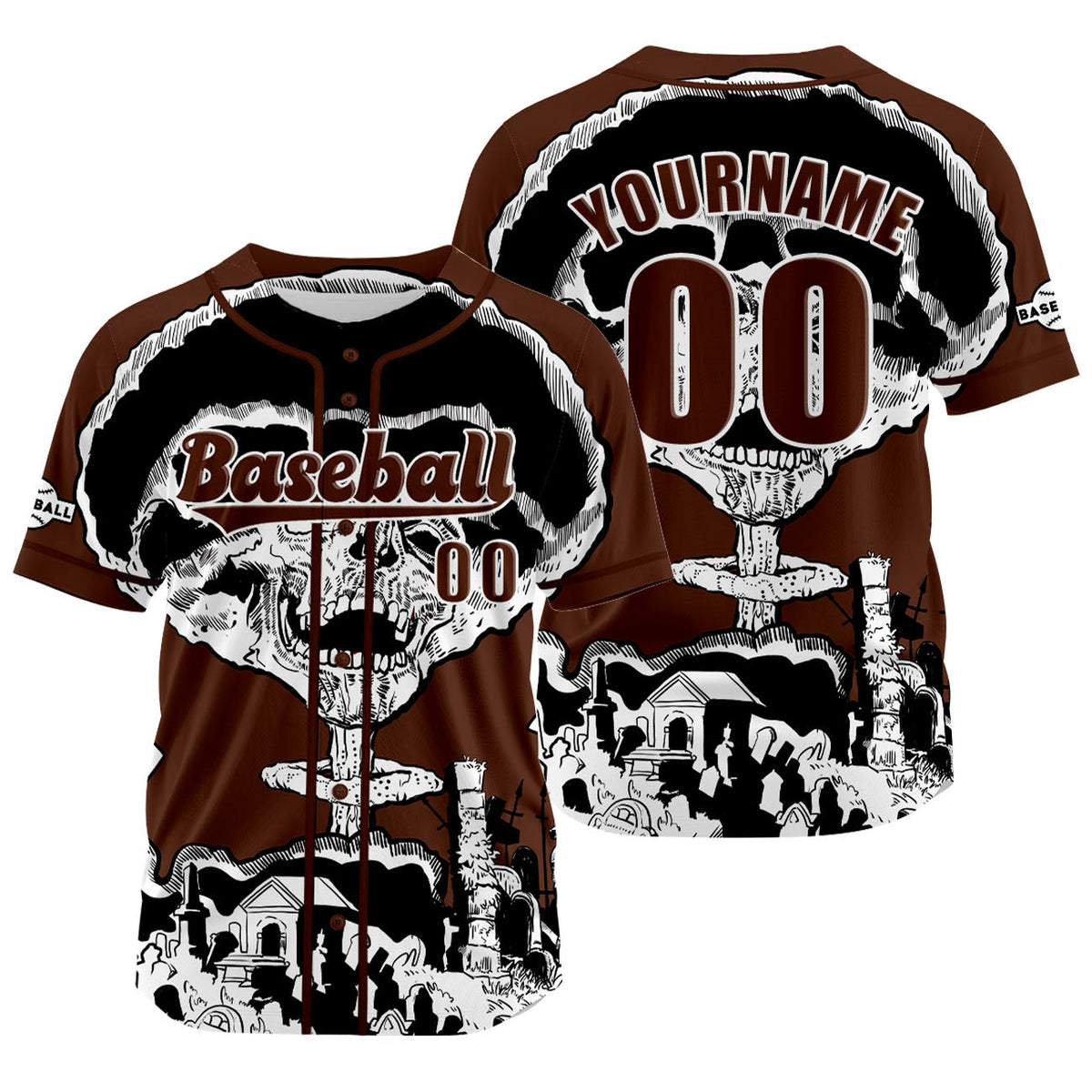 Camiseta de béisbol marrón personalizada con nombre número y logotipo personalizados