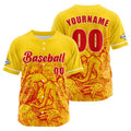 Camiseta de béisbol amarilla personalizada con botones para hombre mujer adulto y joven Estampado de nombre número y logotipo