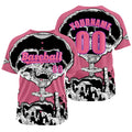 Camiseta de béisbol rosa personalizada con nombre número y logotipo personalizados