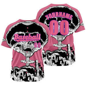 Camiseta de béisbol rosa personalizada con nombre número y logotipo personalizados