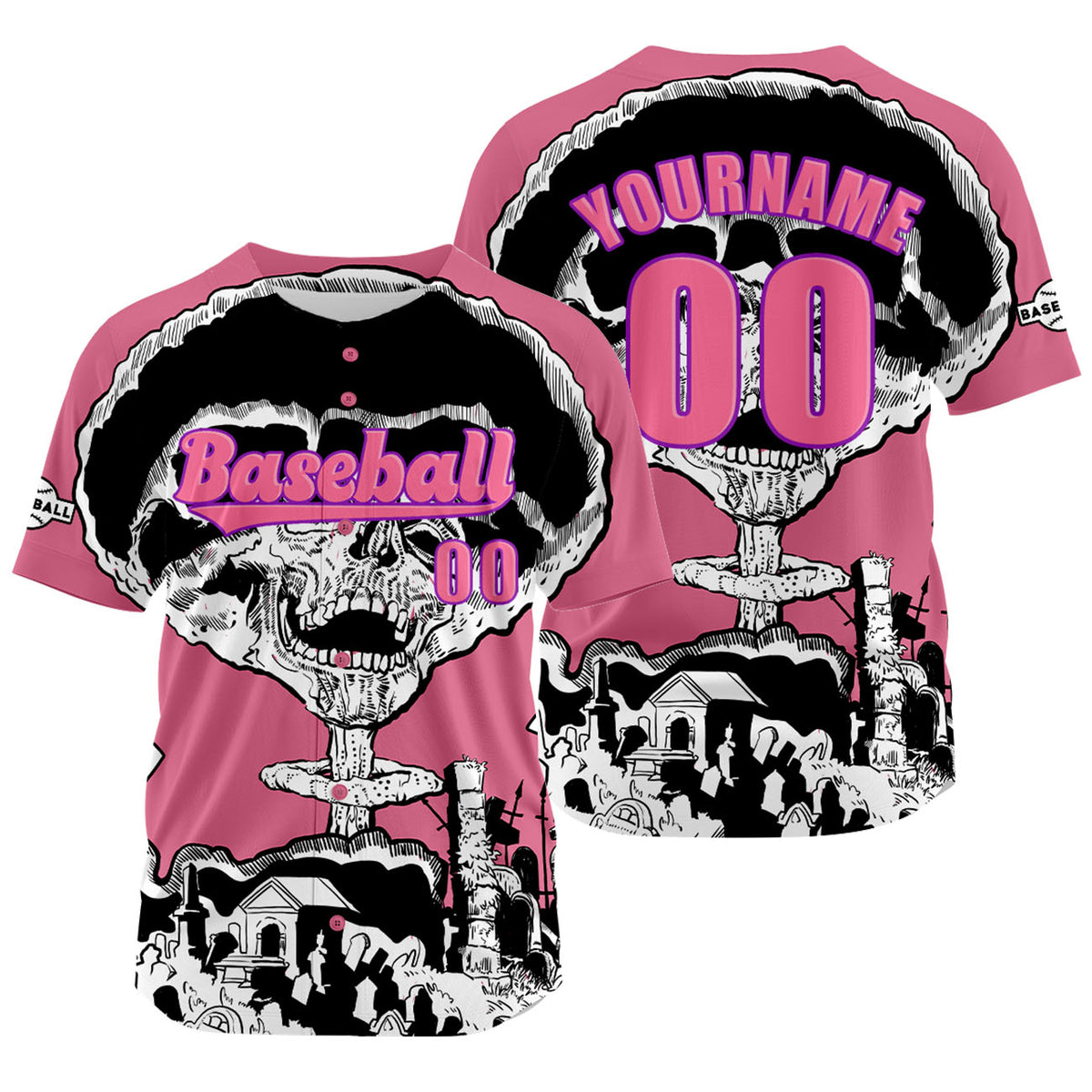 Camiseta de béisbol rosa personalizada con nombre número y logotipo personalizados