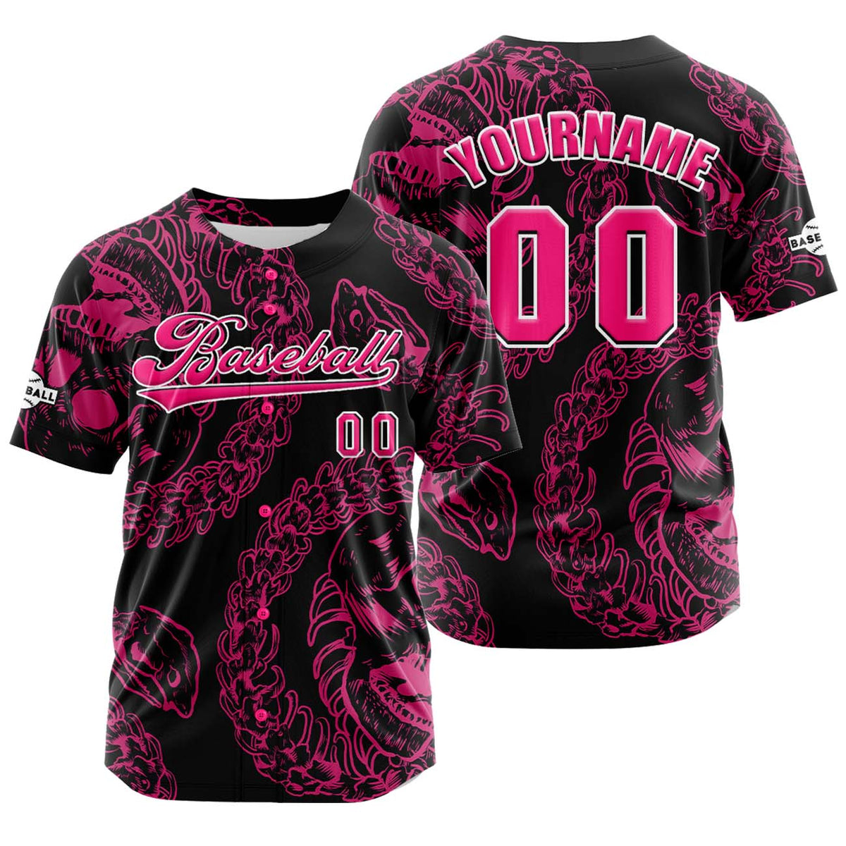 Camiseta de béisbol rosa personalizada con botones para hombre mujer adulto y joven Estampado de nombre número y logotipo