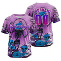 Camiseta de béisbol morada personalizada con botones para hombre mujer adulto y joven Estampado de nombre número y logotipo