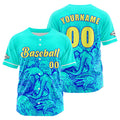 Camiseta de béisbol azul personalizada con botones para hombre mujer adulto y joven Estampado de nombre número y logotipo