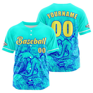 Camiseta de béisbol azul personalizada con botones para hombre mujer adulto y joven Estampado de nombre número y logotipo