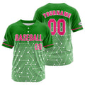 Camiseta de béisbol personalizada verde y rosa con botones para hombre mujer adulto y joven Estampado de nombre número y logotipo