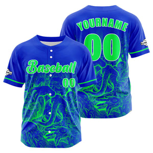Camiseta de béisbol personalizada azul y verde con botones para hombre mujer adulto y joven Estampado de nombre número y logotipo