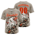 Camiseta de béisbol beige personalizada con botones para hombre mujer adulto y joven con nombre número y logotipo impresos