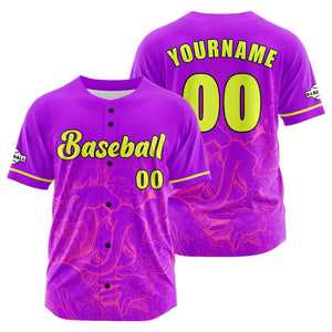 Camiseta de béisbol morada personalizada con botones para hombre mujer adulto y joven Estampado de nombre número y logotipo