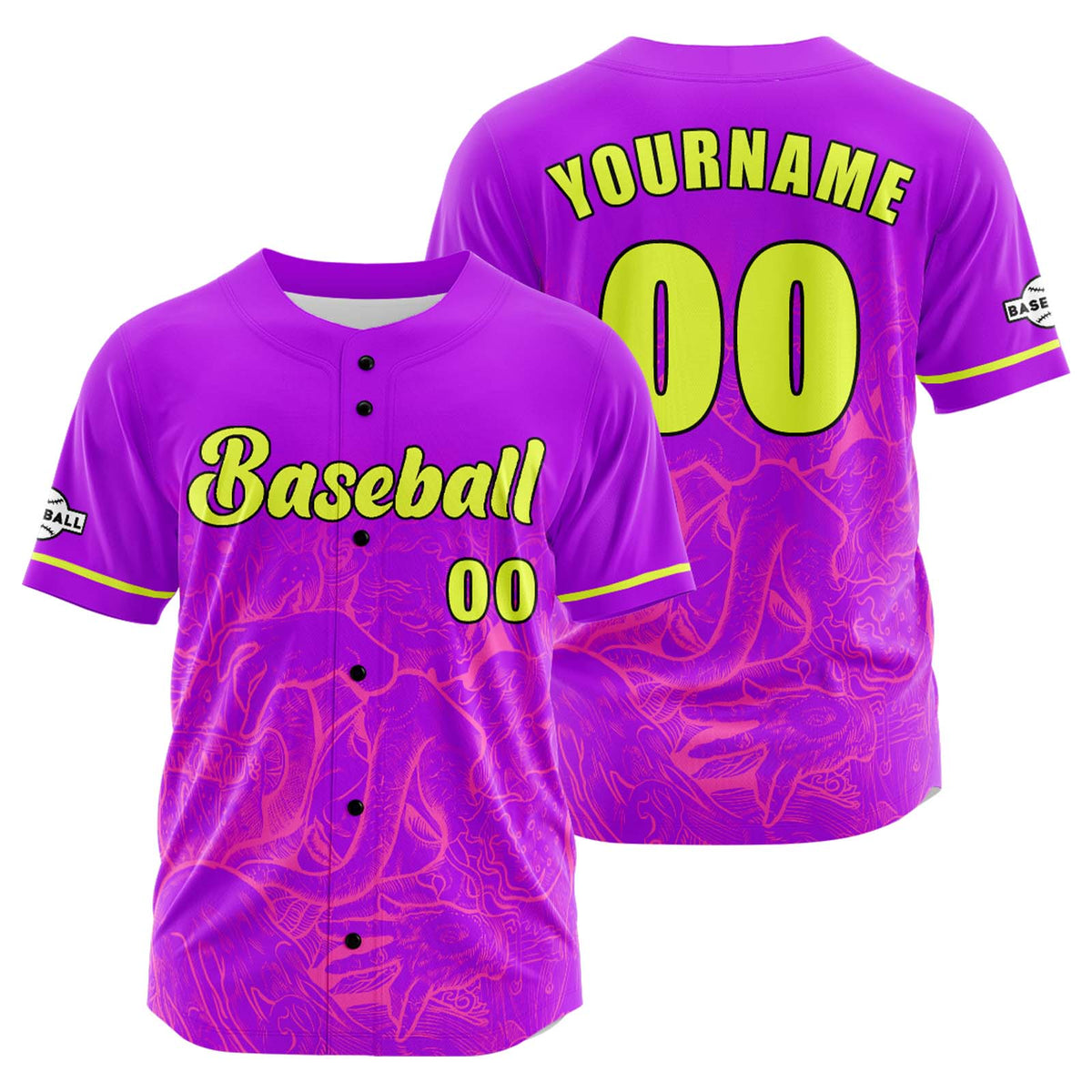Camiseta de béisbol morada personalizada con botones para hombre mujer adulto y joven Estampado de nombre número y logotipo
