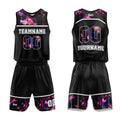 Uniforme de baloncesto personalizado con estampado de cielo estrellado negro y tu logotipo-nombre y número impresos