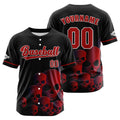 Camiseta de béisbol personalizada negra y roja con botones para hombre mujer adulto y joven Estampado de nombre número y logotipo