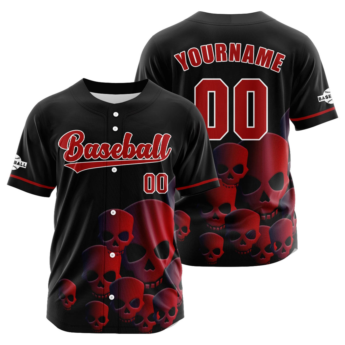 Camiseta de béisbol personalizada negra y roja con botones para hombre mujer adulto y joven Estampado de nombre número y logotipo