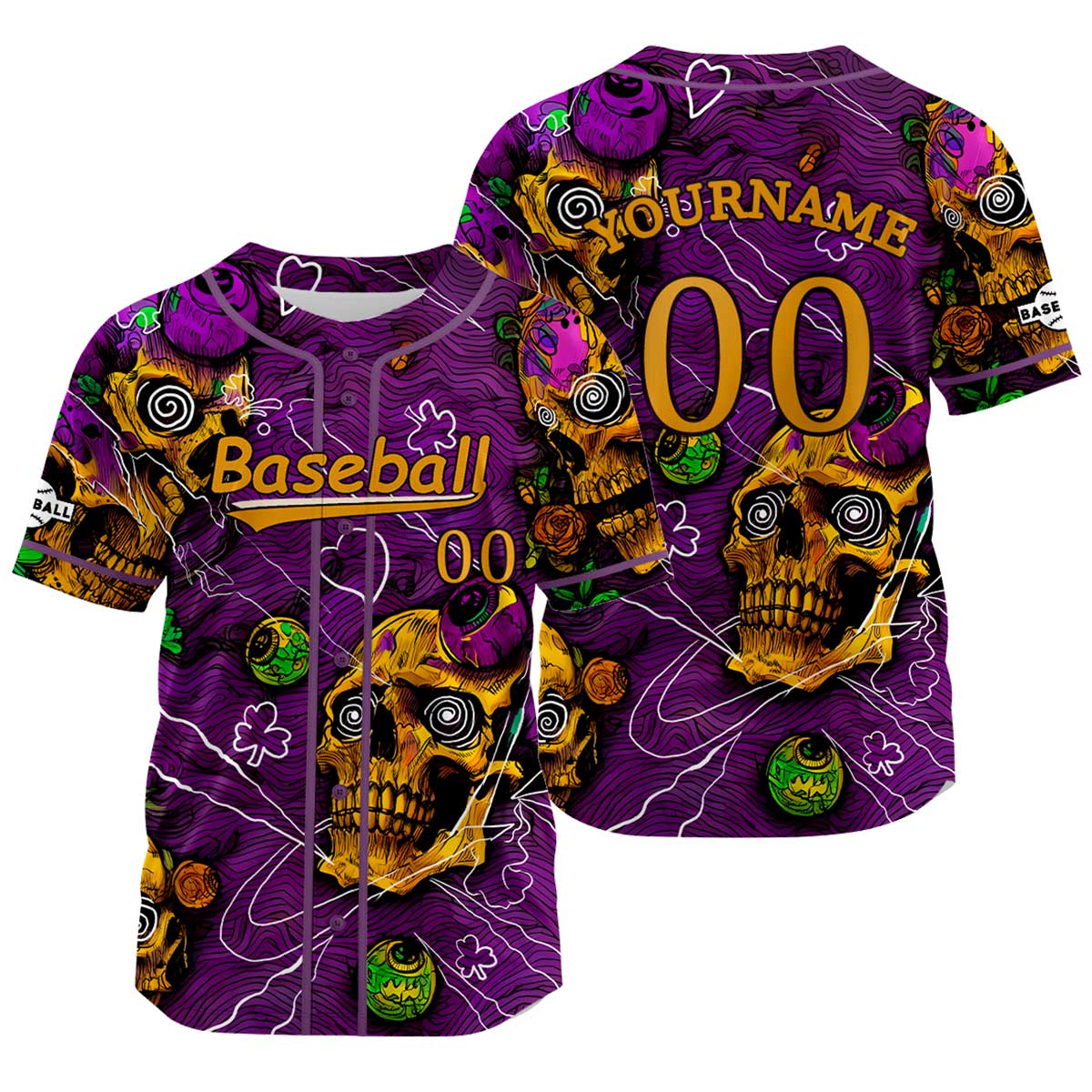 Camiseta de béisbol morada personalizada con nombre número y logotipo personalizados