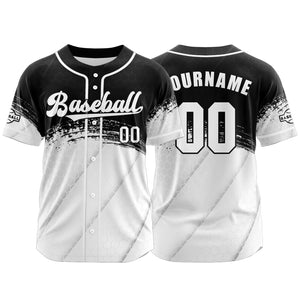 Camiseta de béisbol personalizada blanca y negra con botones para hombre mujer adulto y joven Estampado de nombre número y logotipo