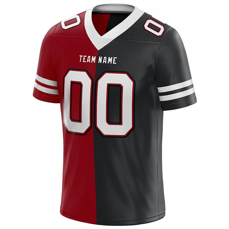 custom authentic split fashion football jersey red-black-white mesh