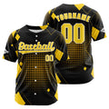 Camiseta de béisbol personalizada negra y amarilla con botones para hombre mujer adulto y joven Estampado de nombre número y logotipo