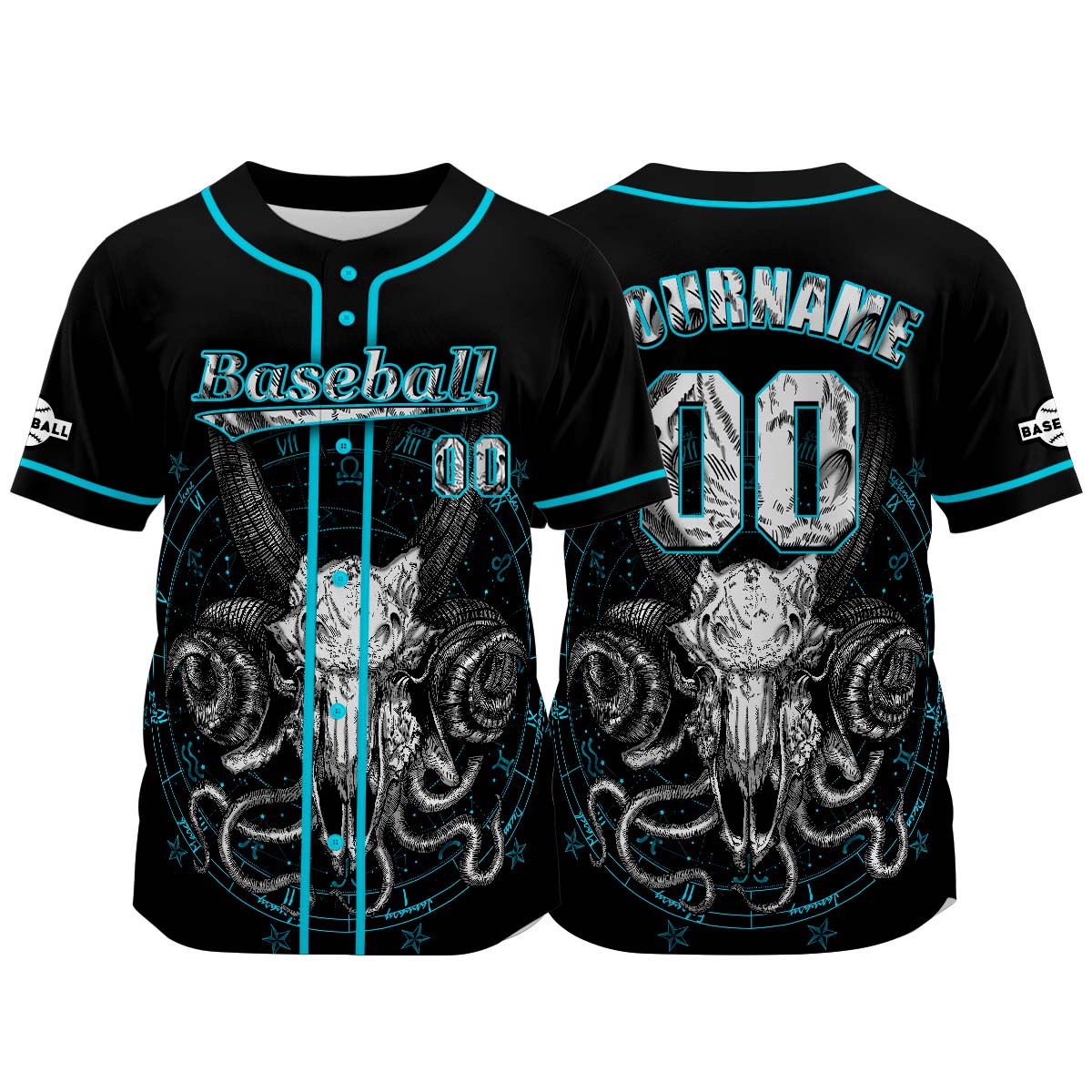 Camiseta de béisbol azul personalizada con nombre número y logotipo personalizados