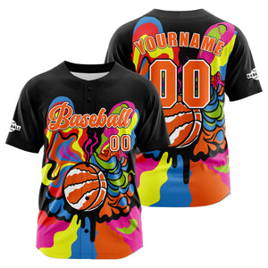Camiseta de béisbol personalizada negra y naranja con botones para hombre mujer adulto y joven Estampado de nombre número y logotipo