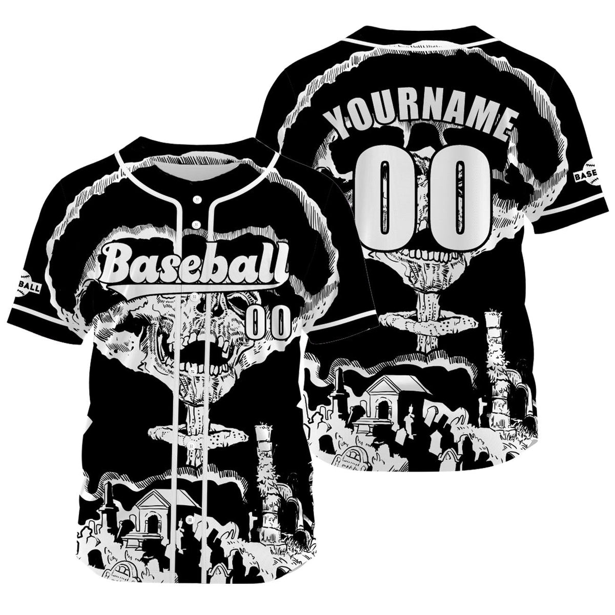 Camiseta de béisbol negra personalizada con nombre número y logotipo personalizados