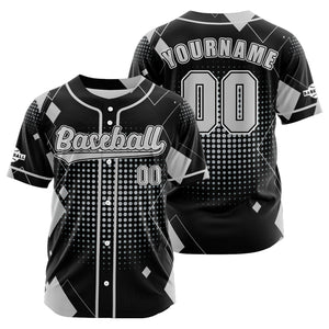 Camiseta de béisbol personalizada negra y gris con botones para hombre mujer adulto y joven Estampado de nombre número y logotipo