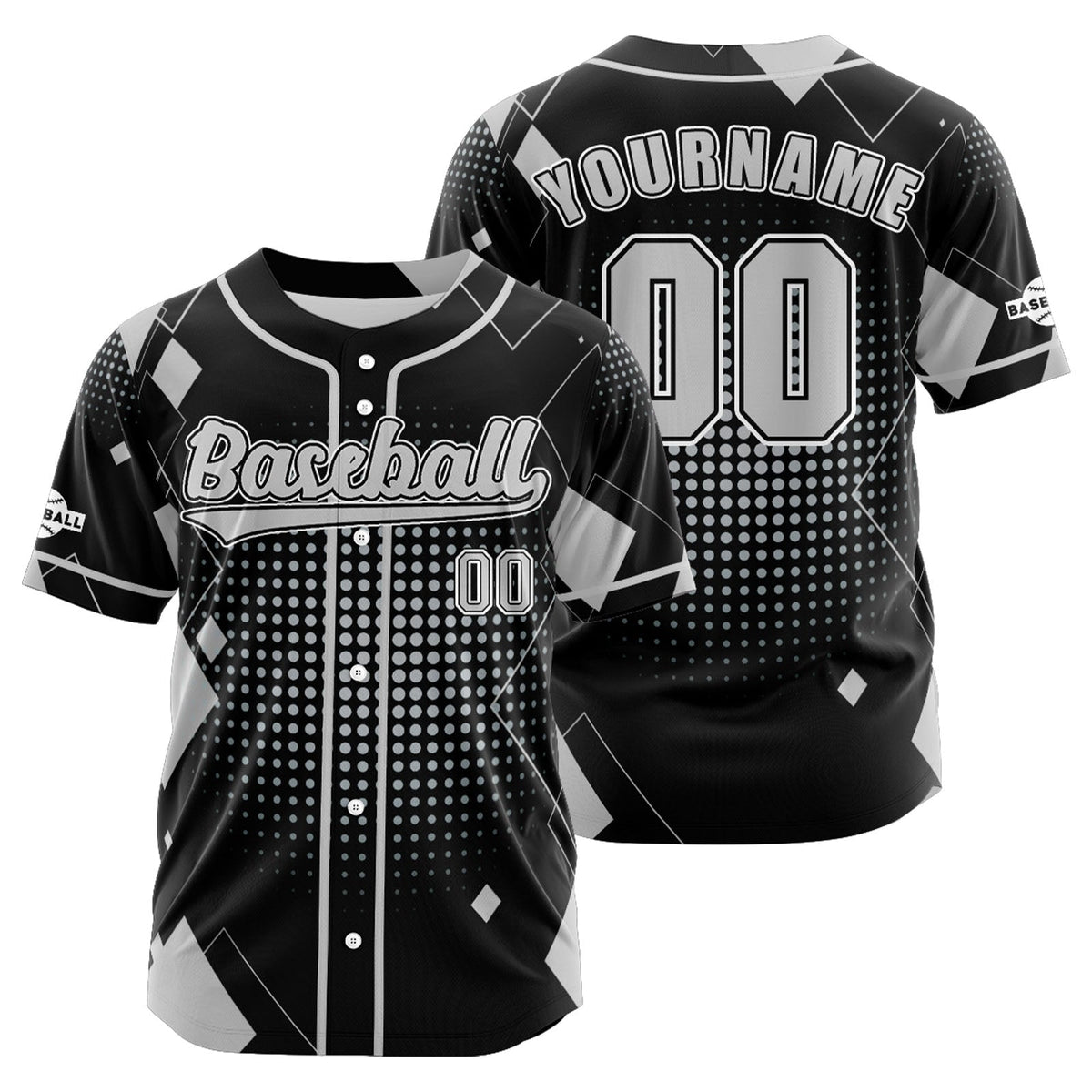Camiseta de béisbol personalizada negra y gris con botones para hombre mujer adulto y joven Estampado de nombre número y logotipo