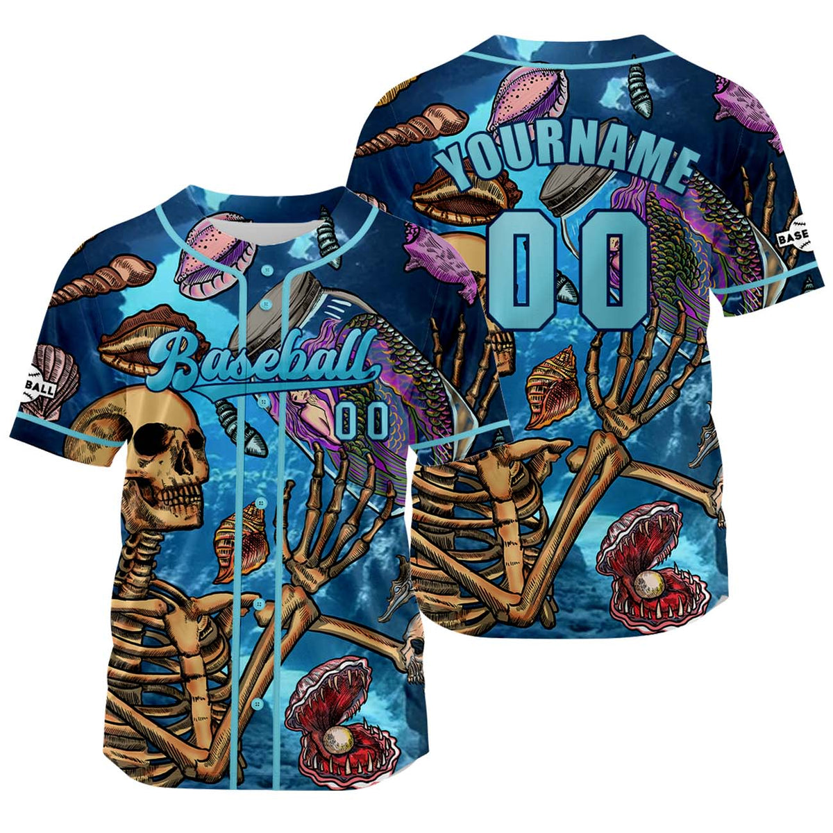 Camiseta de béisbol azul personalizada con nombre número y logotipo personalizados