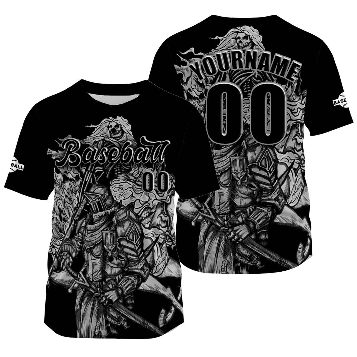 Camiseta de béisbol negra personalizada con nombre número y logotipo personalizados