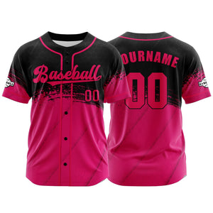 Camiseta de béisbol personalizada rosa y negra con botones para hombre mujer adulto y joven Estampado de nombre número y logotipo