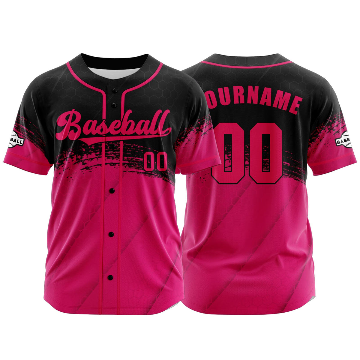 Camiseta de béisbol personalizada rosa y negra con botones para hombre mujer adulto y joven Estampado de nombre número y logotipo
