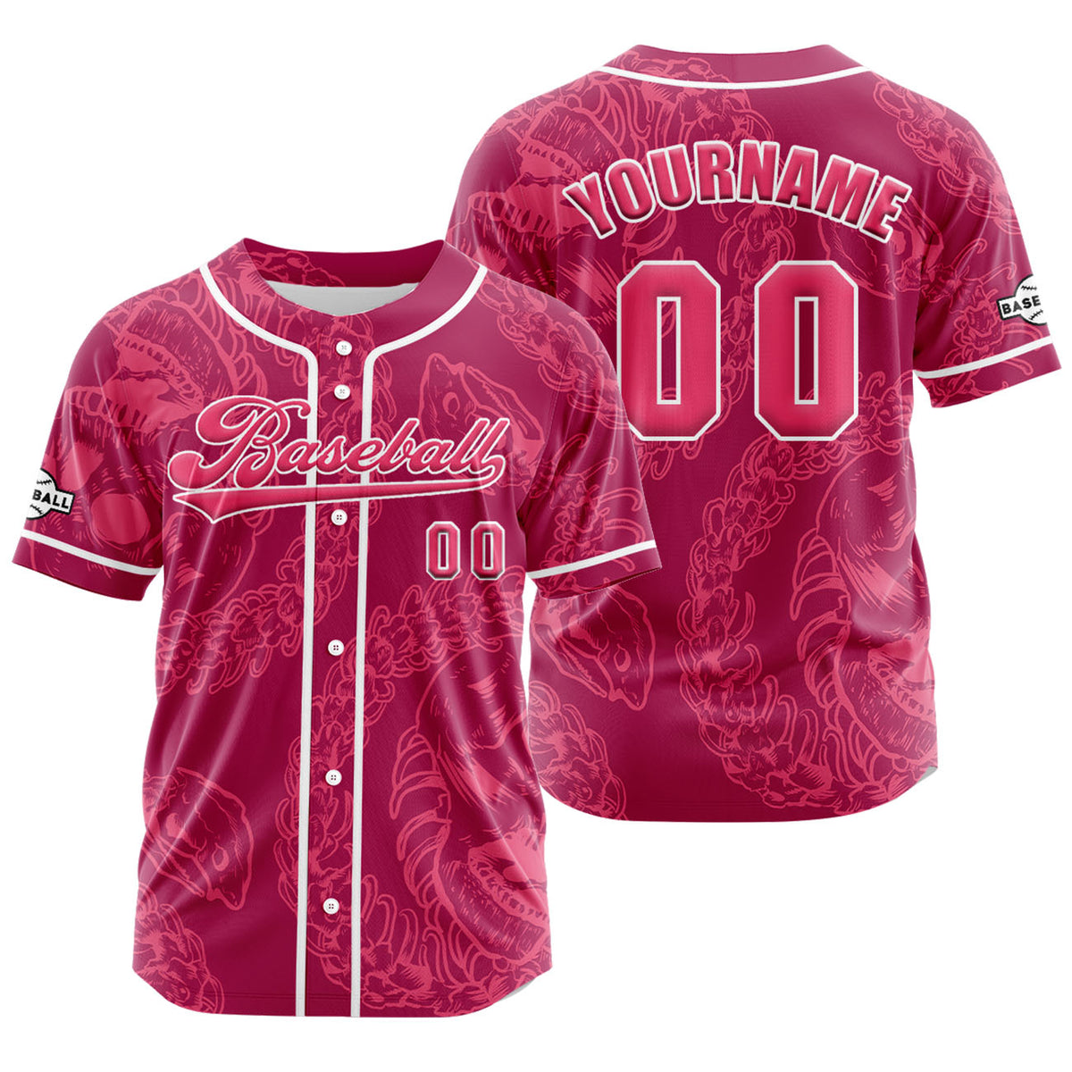 Camiseta de béisbol personalizada color rojo rosado con botones para hombre mujer adulto y joven Estampado de nombre número y logotipo