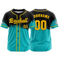 Camiseta de béisbol personalizada de color verde azulado y negro con botones para hombre mujer adulto y joven Estampado de nombre número y logotipo