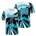 Camiseta de béisbol azul claro personalizada con botones para hombre mujer adulto y joven Nombre número y logotipo impresos