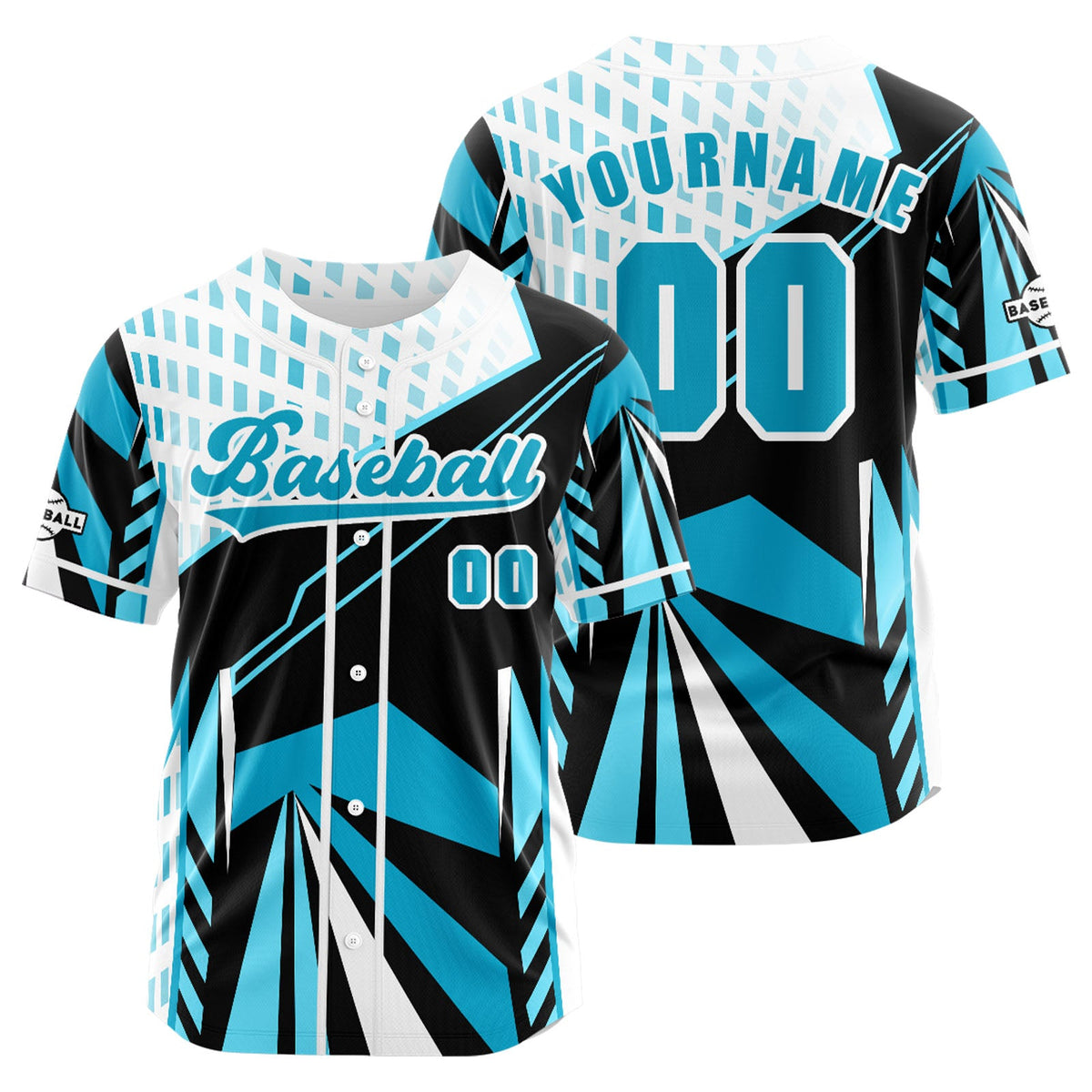 Camiseta de béisbol azul claro personalizada con botones para hombre mujer adulto y joven Nombre número y logotipo impresos