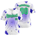 Camiseta de béisbol personalizada blanca y azul con botones para hombre mujer adulto y joven Estampado de nombre número y logotipo