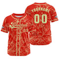 Camiseta de béisbol personalizada roja y amarilla con nombre número y logotipo personalizados