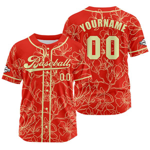 Camiseta de béisbol personalizada roja y amarilla con nombre número y logotipo personalizados