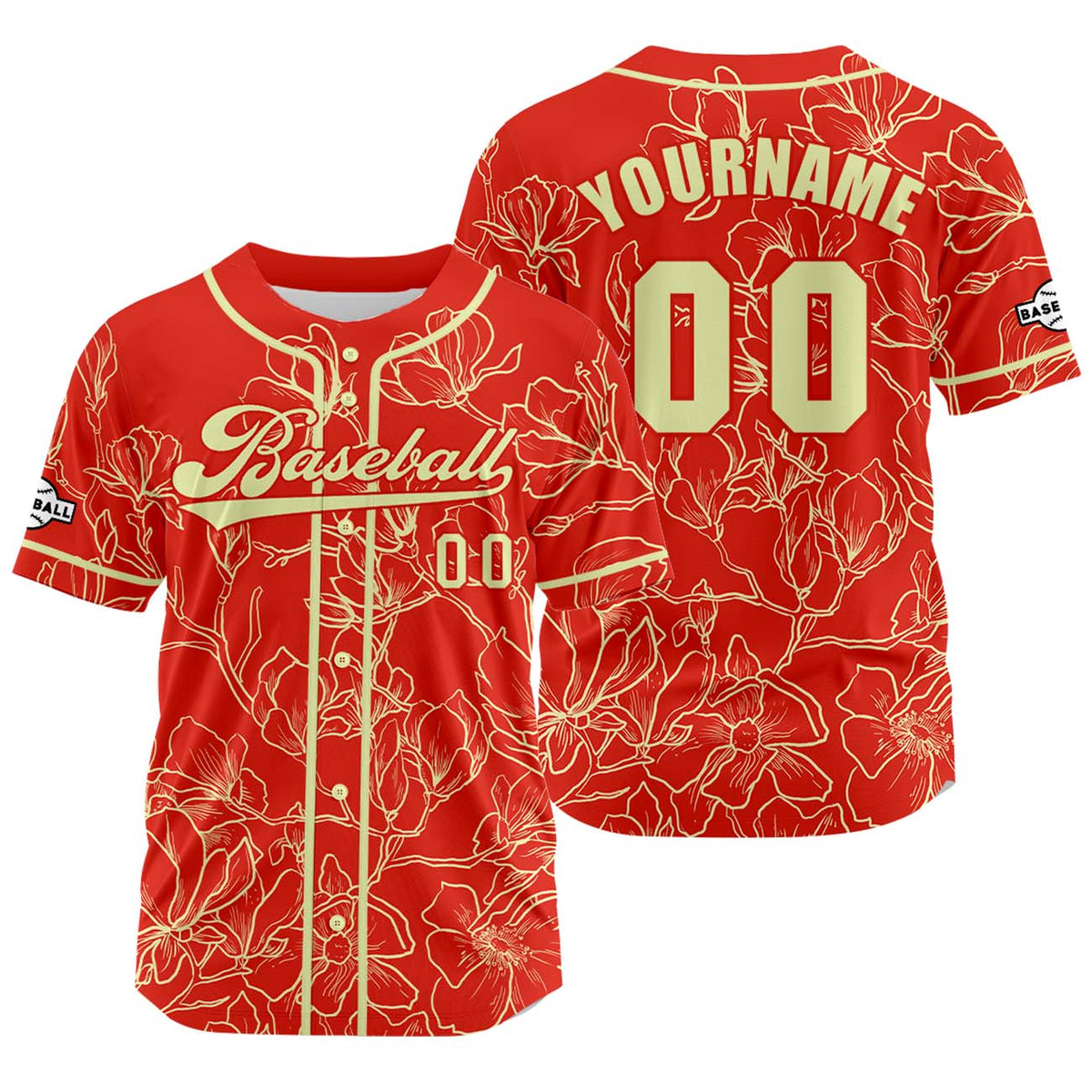 Camiseta de béisbol personalizada roja y amarilla con nombre número y logotipo personalizados
