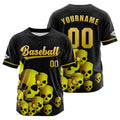 Camiseta de béisbol personalizada negra y amarilla con botones para hombre mujer adulto y joven Estampado de nombre número y logotipo
