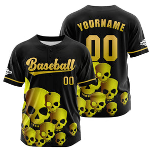 Camiseta de béisbol personalizada negra y amarilla con botones para hombre mujer adulto y joven Estampado de nombre número y logotipo