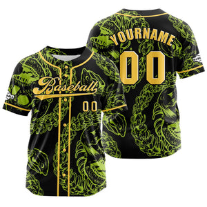 Camiseta de béisbol personalizada amarilla y verde con botones para hombre mujer adulto y joven Estampado de nombre número y logotipo