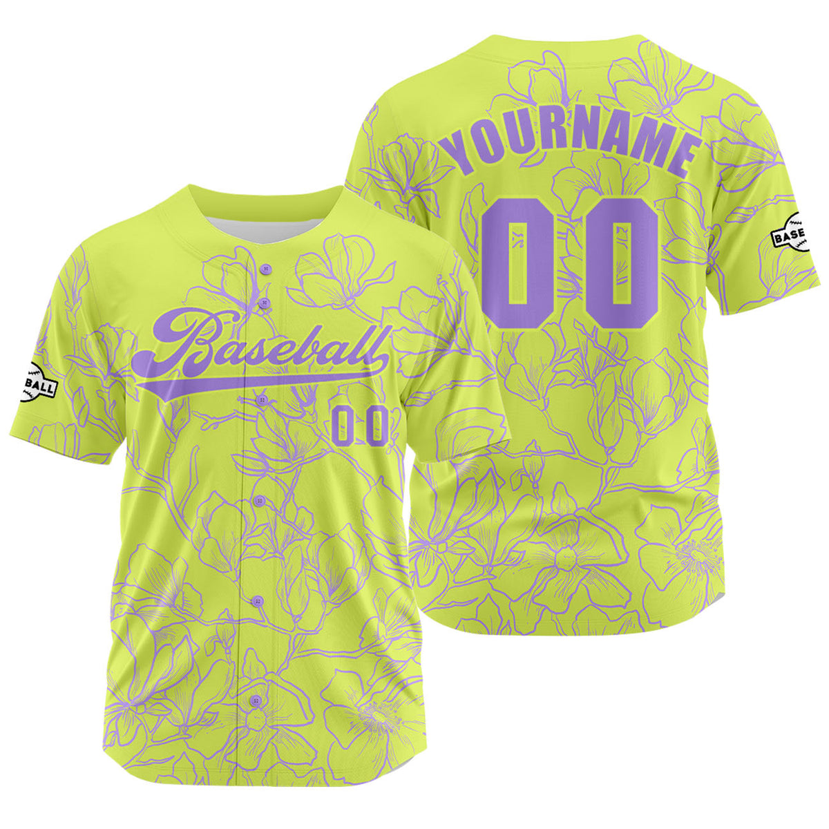 Camiseta de béisbol verde brillante personalizada con nombre número y logotipo personalizados