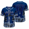 Camiseta de béisbol azul personalizada con nombre número y logotipo personalizados