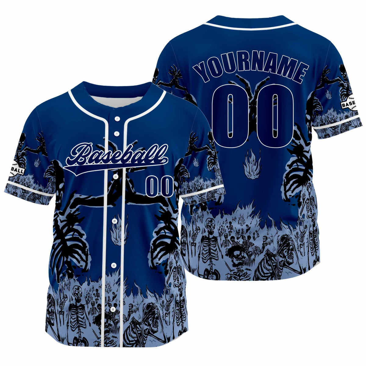 Camiseta de béisbol azul personalizada con nombre número y logotipo personalizados