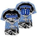 Camiseta de béisbol azul personalizada con nombre número y logotipo personalizados