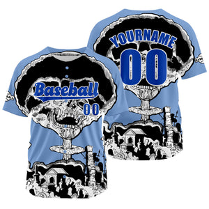 Camiseta de béisbol azul personalizada con nombre número y logotipo personalizados