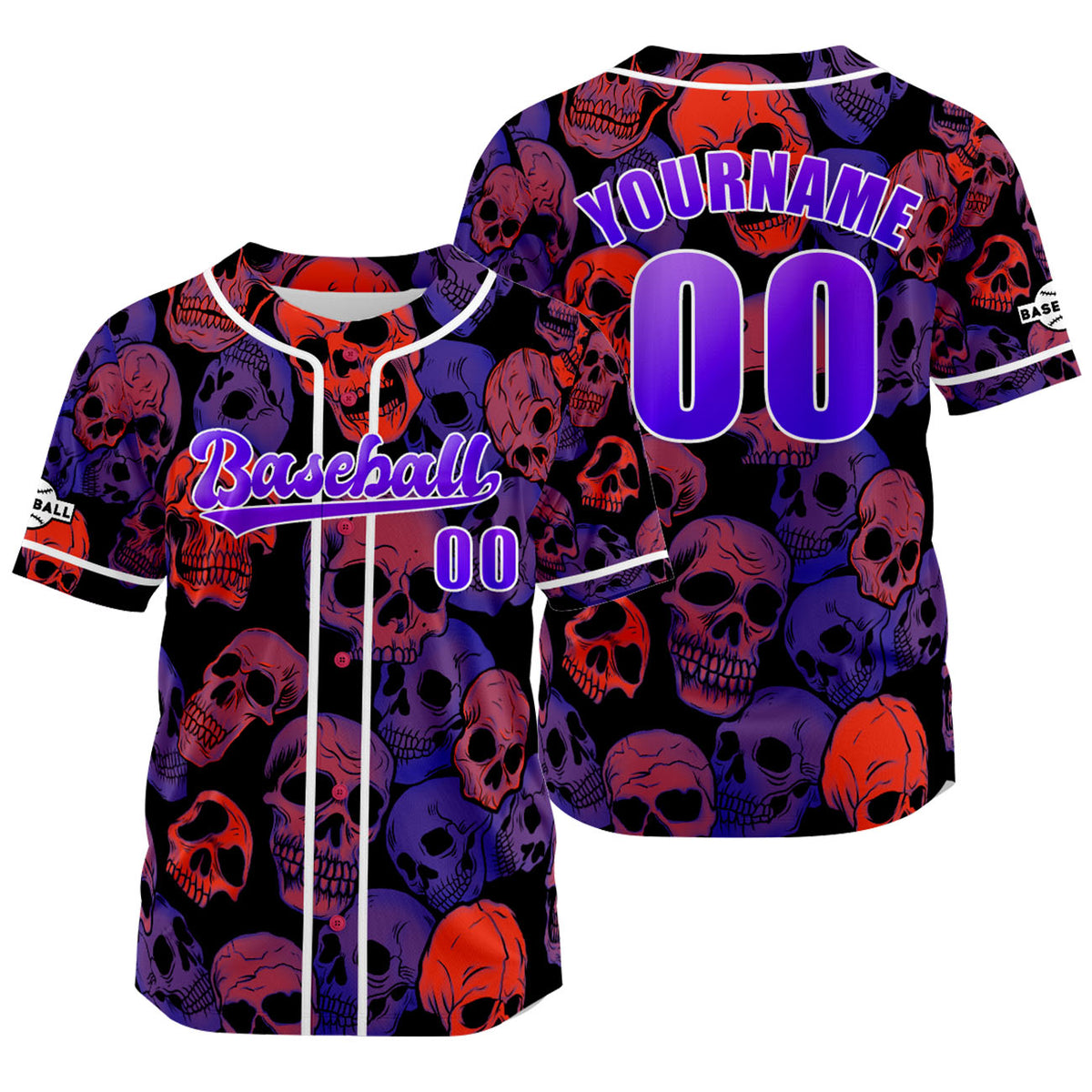 Camiseta de béisbol morada personalizada con nombre número y logotipo personalizados