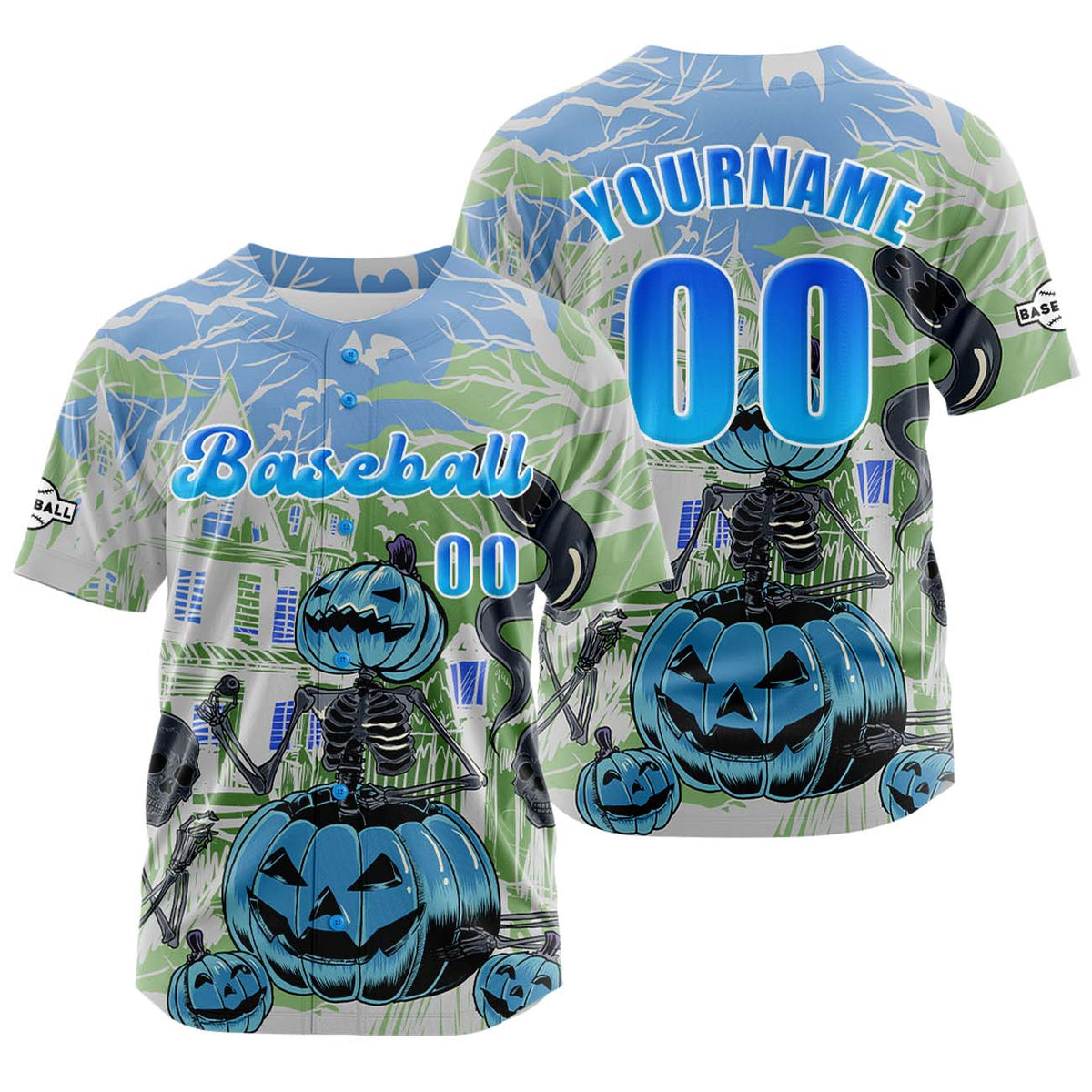 Camiseta de béisbol azul personalizada con botones para hombre mujer adulto y joven Estampado de nombre número y logotipo