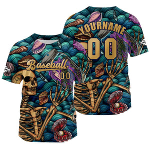Camiseta de béisbol azul y marrón personalizada con nombre número y logotipo personalizados