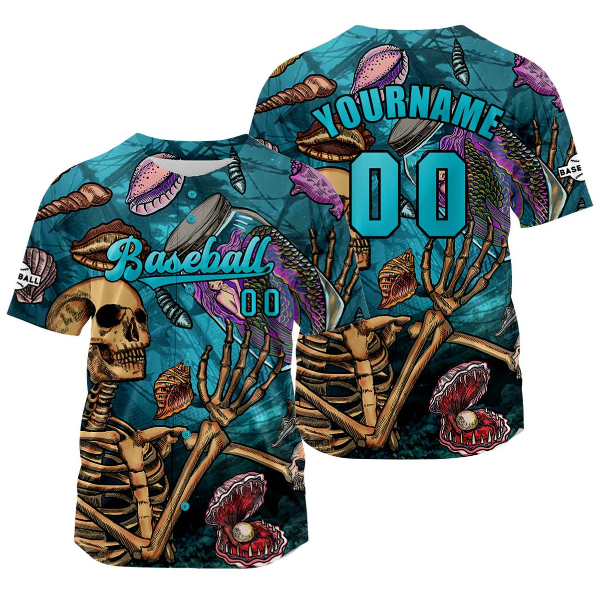 Camiseta de béisbol azul verdosa personalizada con nombre número y logotipo personalizados
